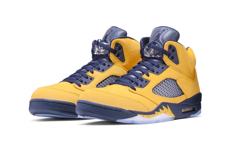 Blue yellow jordan 5s best sale