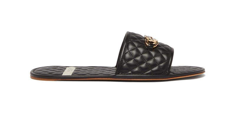 サンダル Gucci Leather Slides With All-Over Gg Motif gucci-gg-plaque-black-quilted-