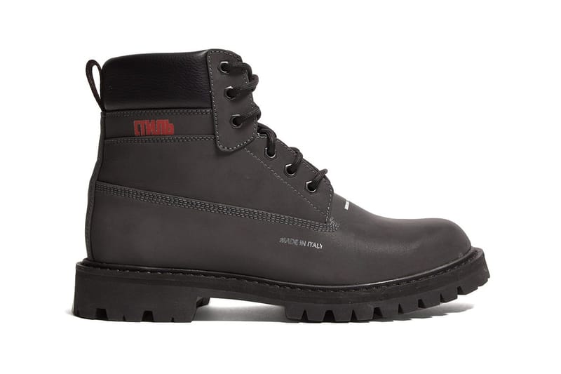 Heron Preston Worker Logo-Print Leather Boots Release Heron Preston Worker Logo-Print Leather Boots Release