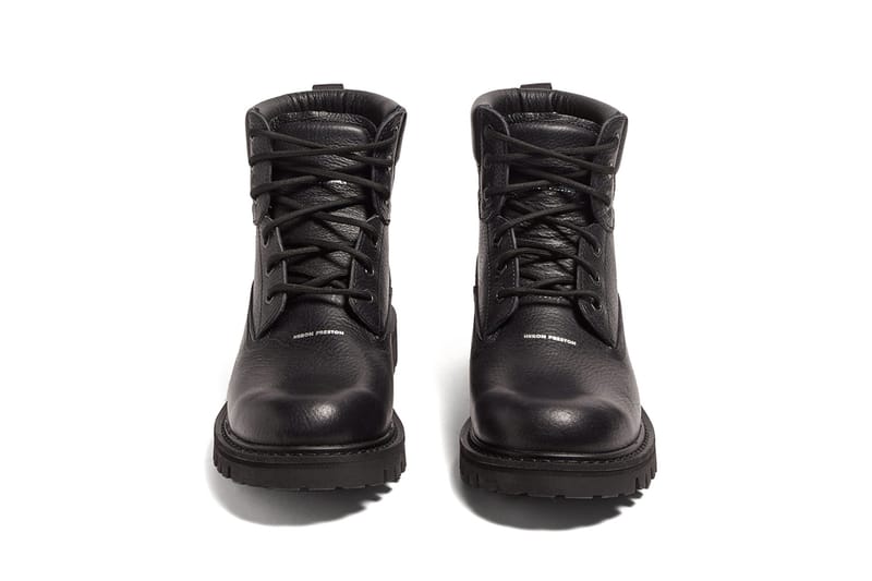 Heron Preston Worker Logo-Print Leather Boots Release Heron Preston Worker Logo-Print Leather Boots Release