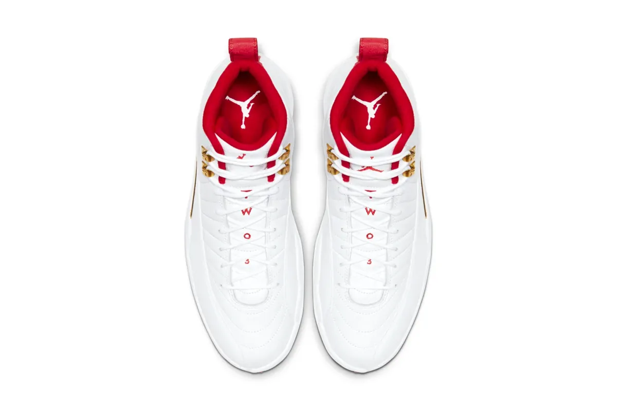 Jordan 12 red 2024 and white gold