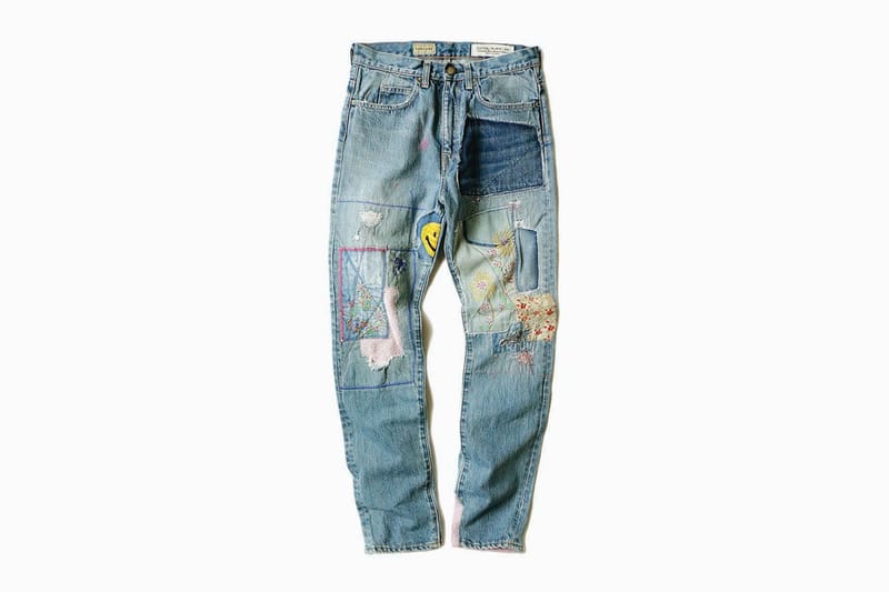 YADcrew Embroidered lace patchwork jeans
