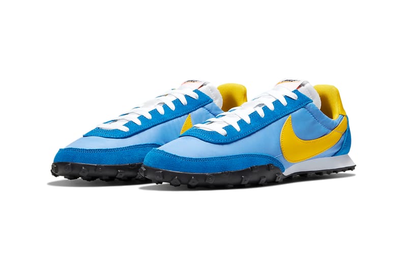 blue and yellow nike waffle