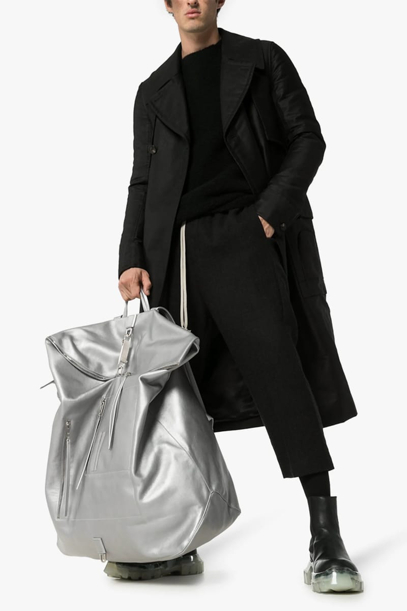 Rick Owens Silver Oversized Leather Duffle Backpack | Hypebeast