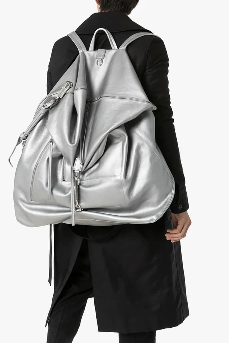 Rick Owens Silver Oversized Leather Duffle Backpack | HYPEBEAST