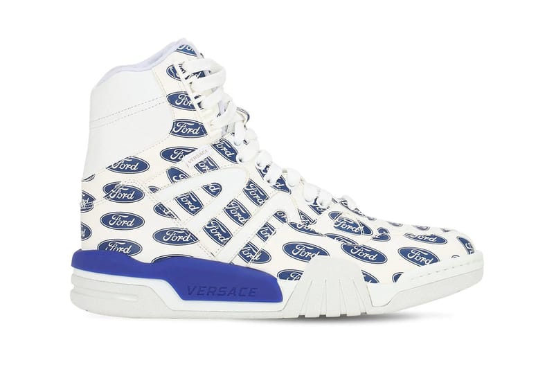 Versace Ford-Printed High Top Sneakers Release | Hypebeast