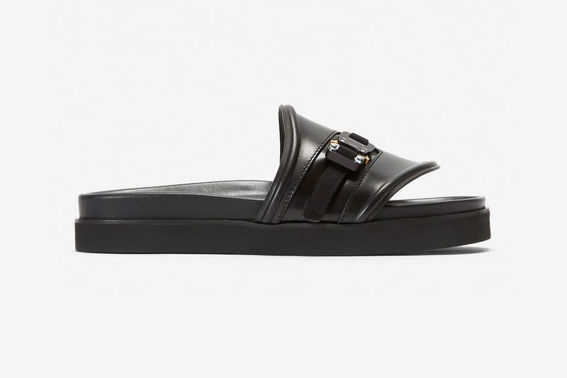 1017 ALYX 9SM Black Leather Buckle Slides Price | Drops