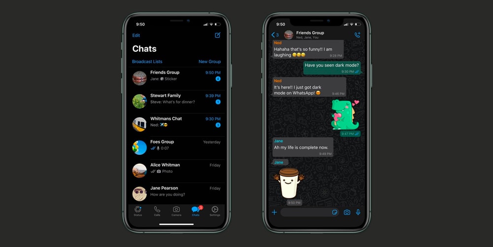 WhatsApp запускает Darkmode для iOS и Android