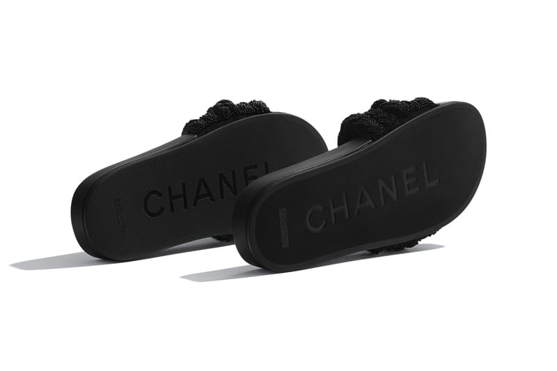 Chanel black mules sales with pearl