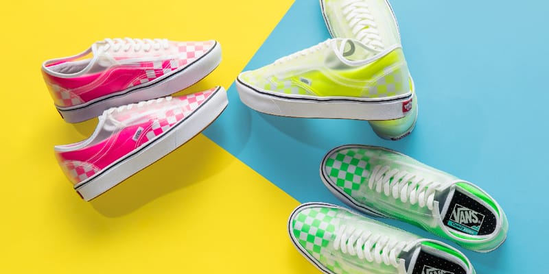 pink blue and green vans