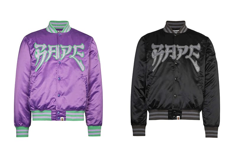 A BATHING APE Purple & Black Satin Logo Jackets | Hypebeast