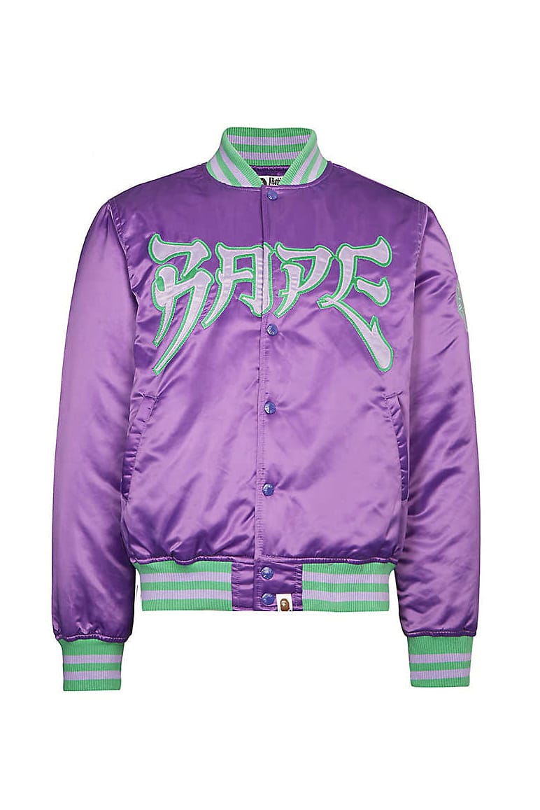 A BATHING APE Purple & Black Satin Logo Jackets | Hypebeast