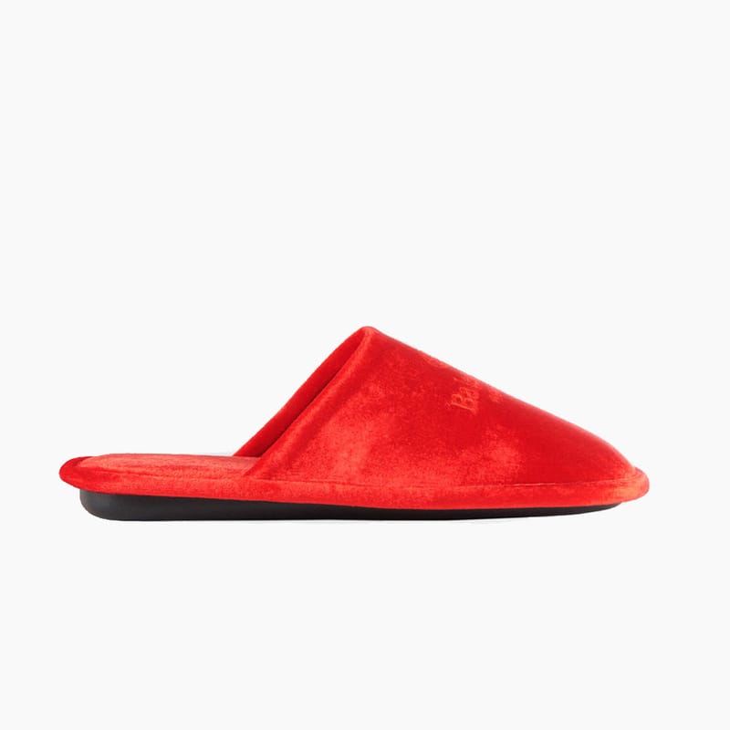 Balenciaga Embroidered Red Velvet House Slipper | Drops