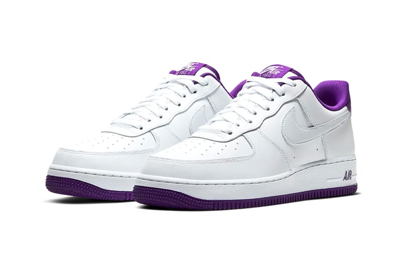 Purple and white store air force ones