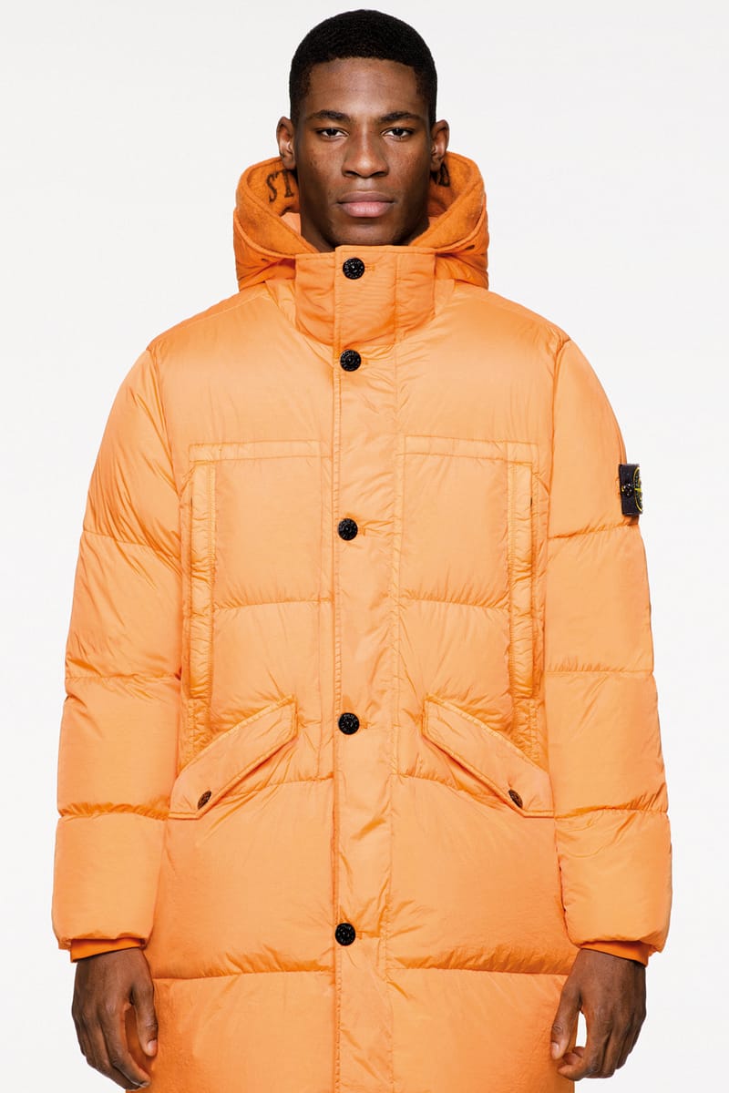 Stone island outlet orange puffer jacket