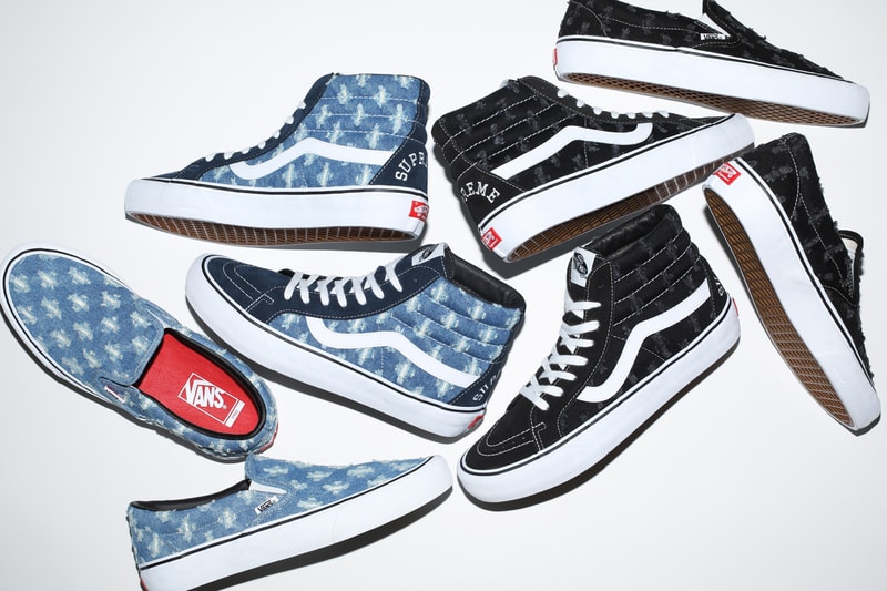 Supreme x Vans Sk8-Hi and Slip-On Distressed Denim Pack | Hypebeast