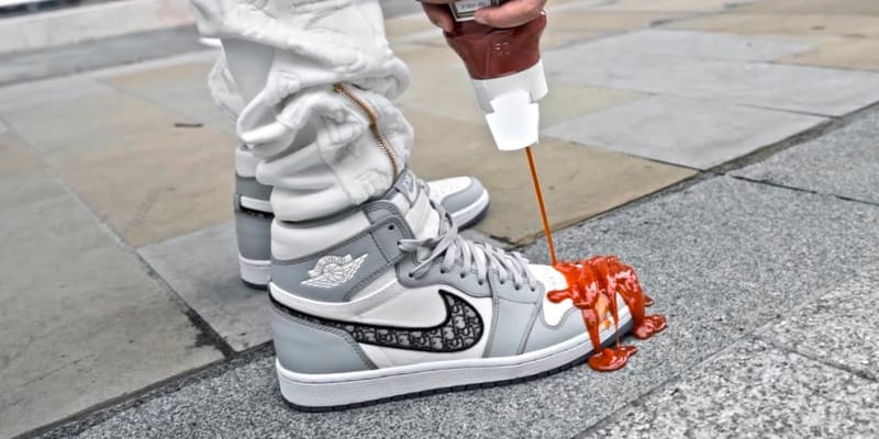 Watch This Dior x Air Jordan 1 High OG Get Covered in Ketchup
