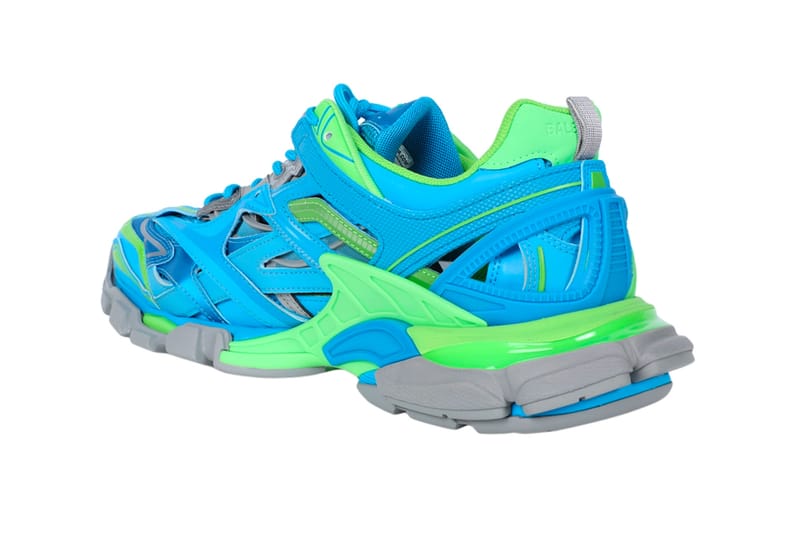 Lime green best sale and blue sneakers