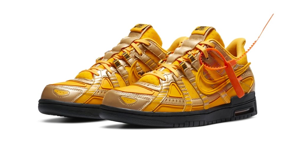 off white rubber dunk on feet