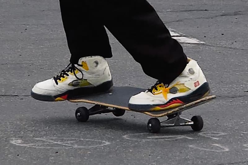 Erik Arteaga Skates in OffWhite™ x Air Jordan 5 "Sail" Hypebeast