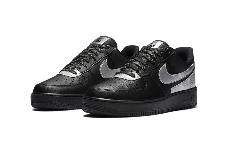 Nike air force 1 black metallic silver sale