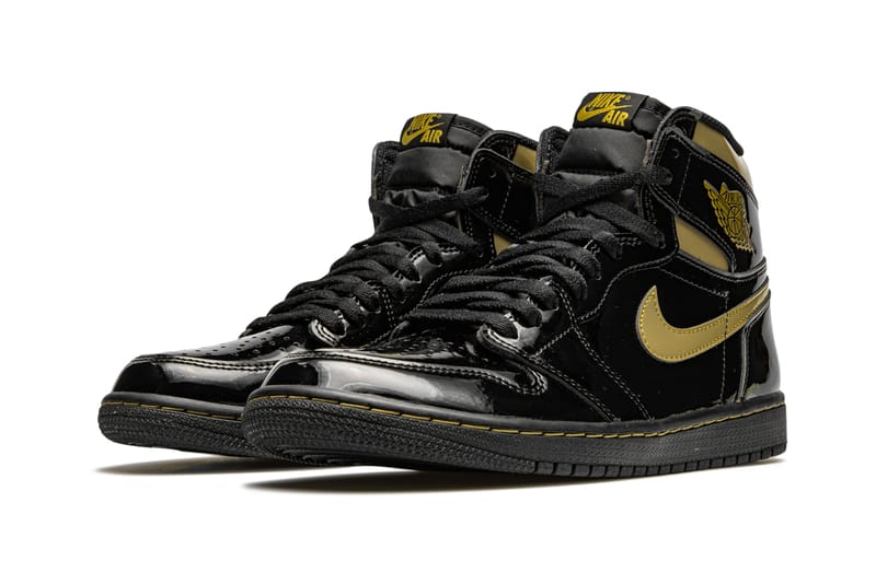 Black and gold patent leather sales jordan 1