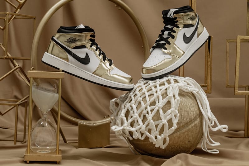 Air jordan 1 mid metallic sale gold