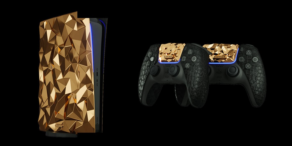 Чехол Caviar для Sony PlayStation 5 из золота и крокодиловой кожи