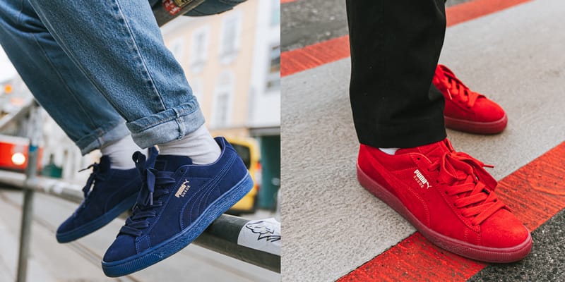 Puma x power through best sale peace 307 suede sneakers