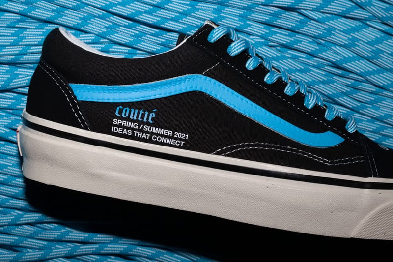 Black vans with blue stripe sale