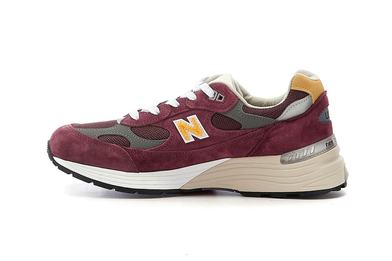 new balance 992 burgundy yellow