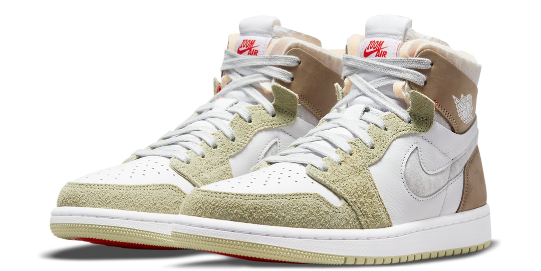 Air Jordan 1 High Zoom CMFT «Olive Aura» изготовлен из уникального сочетания материалов