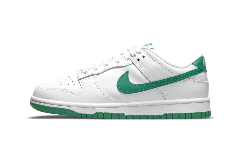 White nike shoes on sale with green swoosh