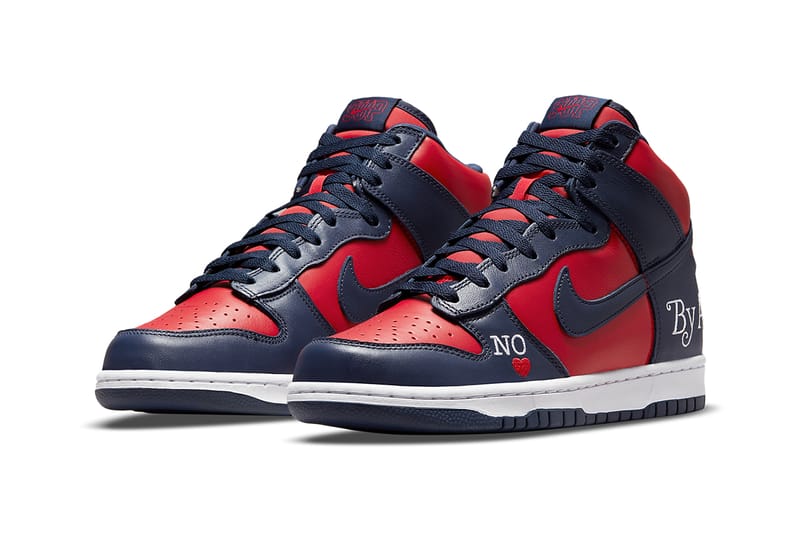 Supreme Nike SB Dunk High By Any Means Navy Red Release | Hypebeast