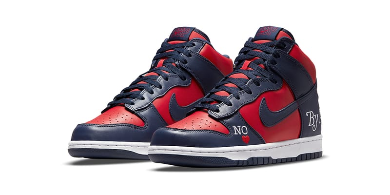 Supreme Nike SB Dunk High By Any Means Navy Red Release