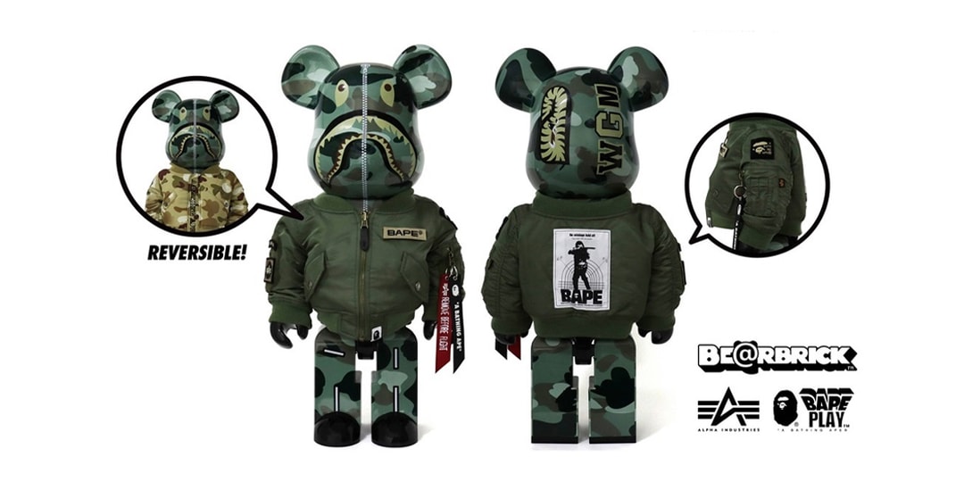 Alpha Industries и BAPE одевают BE@RBRICK в двусторонние летные куртки MA-1