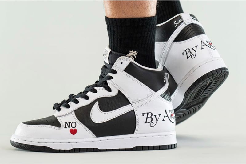 Supreme x Nike SB Dunk High By Any Means Black/White | Hypebeast