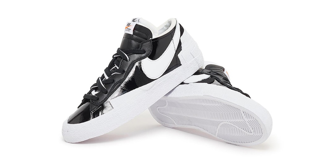 Черные и белые кроссовки Blazer Low Surfaces sacai x Nike с глянцевым верхом