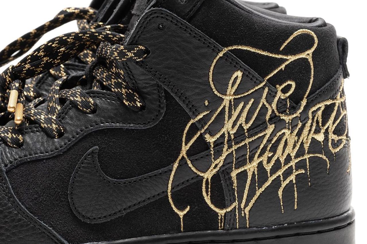 Faust Nike SB Dunk High Black Gold DH7755-001 Release | Hypebeast