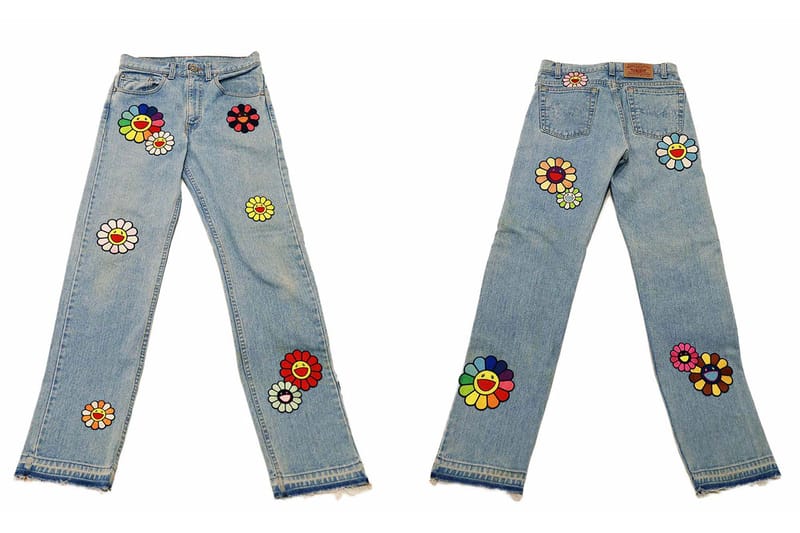 Takashi Murakami Flowers And Skulls Jacquard Denim Pants