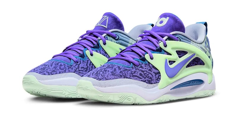 Purple and green kd shoes best sale