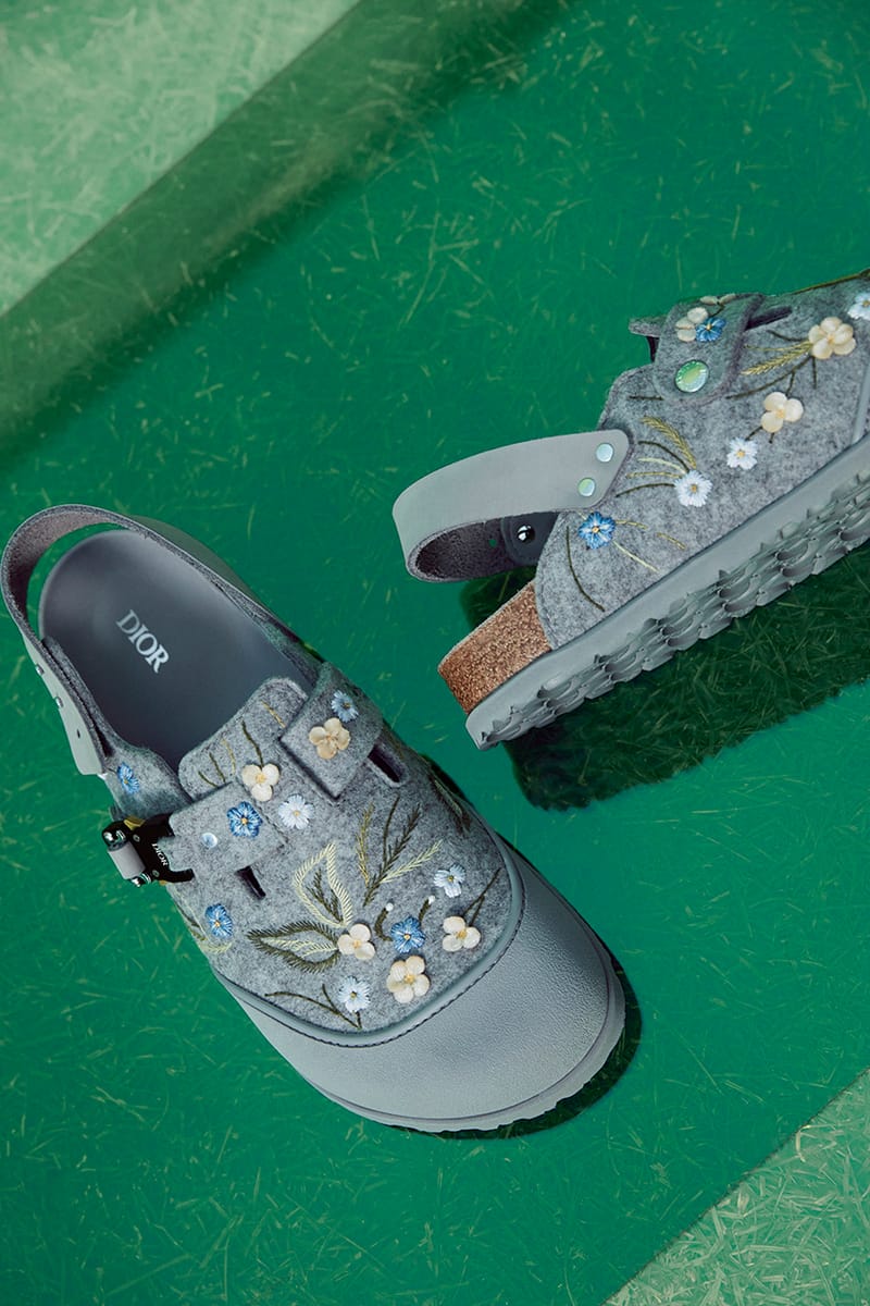Dior Birkenstock Tokio Mule Grey Floral Slingback Nubuck