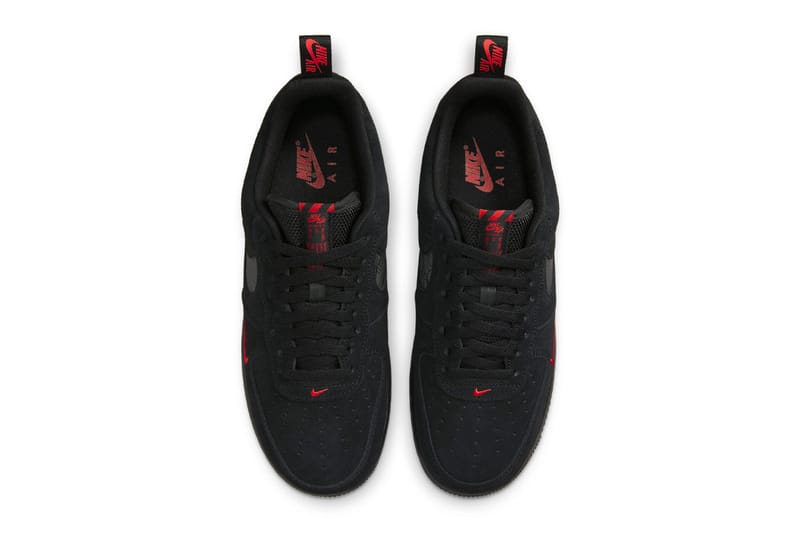 Nike air force 1 2025 black suede red tag