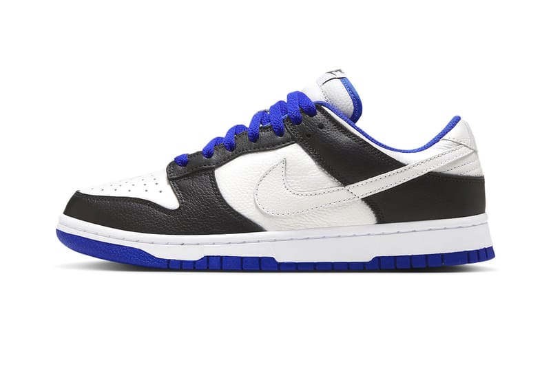 dunk low black white blue