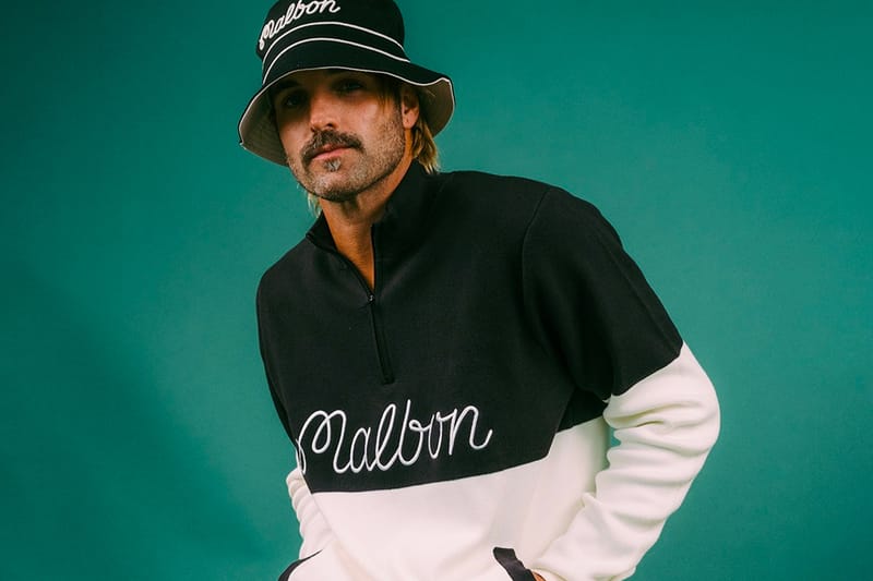 ■Malbon Golf■ Woven Mix Mockneck GREEN MAN PerformanceQuarterZipGreen1_0d