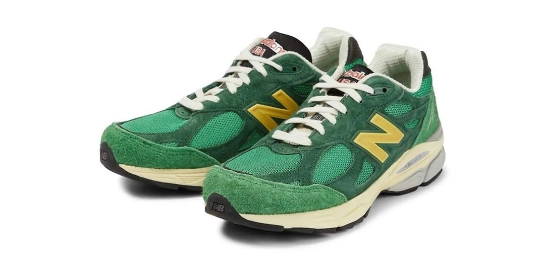 Поверхности New Balance 990v3 с зеленым и желтым верхом