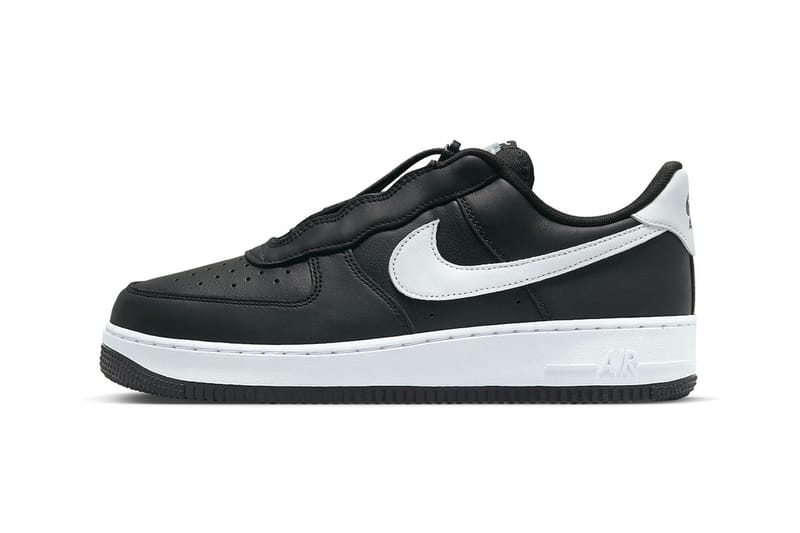 Air force 1 low black with clearance white swoosh