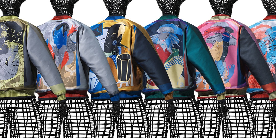 TADANORI YOKOO использует портреты кабуки Шараку Тосусай в последней коллекции блузонов ISSEY MIYAKE A-POC