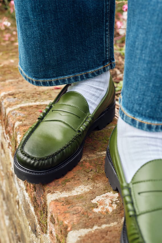 Green hot sale penny loafers