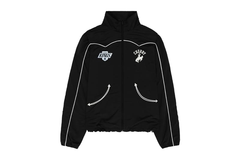 90s LOS ANGELES KINGS スタジャン 黒白 ストライプ NHL カナダ製 90s Los Angeles Kings Satin Varsity Jacket 黒 L